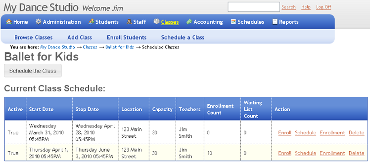 Scheduled Classes